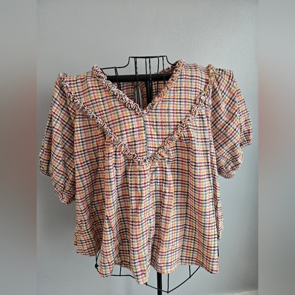 Old Navy Plaid Ruffle Blouse XXL - Picture 2 of 6